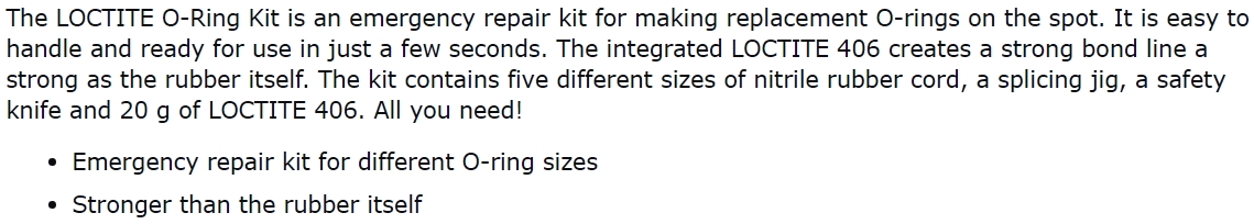 ערכה להכנת אורינגים לוקטייט LOCTITE 480166
